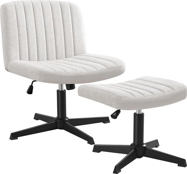 Cross Legged Office Chair, Armless Wide Desk Chair No Wheels, Modern Home  Office Desk Chair Swivel Adjustable Fabric Vanity Chair