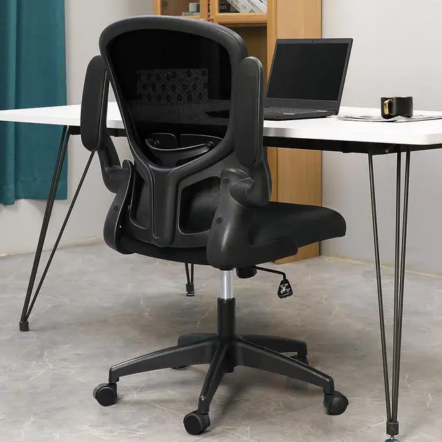 Alt view image 2 of 7 - Office Desk Chairs, Ergonomic PC Desk Chair with Wheels, Adjustable Lumbar Support and Height, Swivel Computer Chair with Flip-up Armrests, Ergo Mesh Backrest for Working (Black)