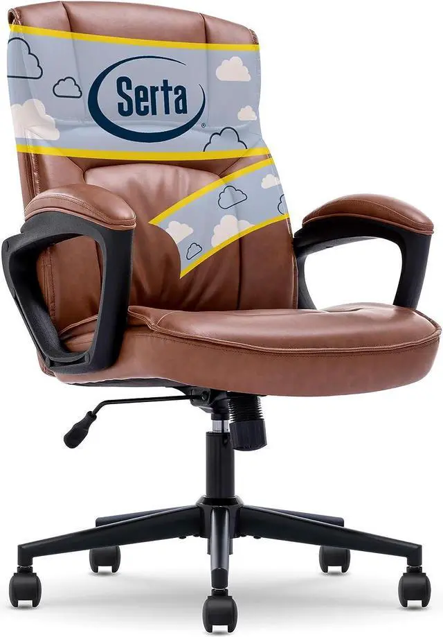 Main image of Serta Hannah Executive Microfiber Office Chair with Headrest Pillow, Adjustable Ergonomic with Lumbar Support, Soft Fabric, Faux Leather, Cognac