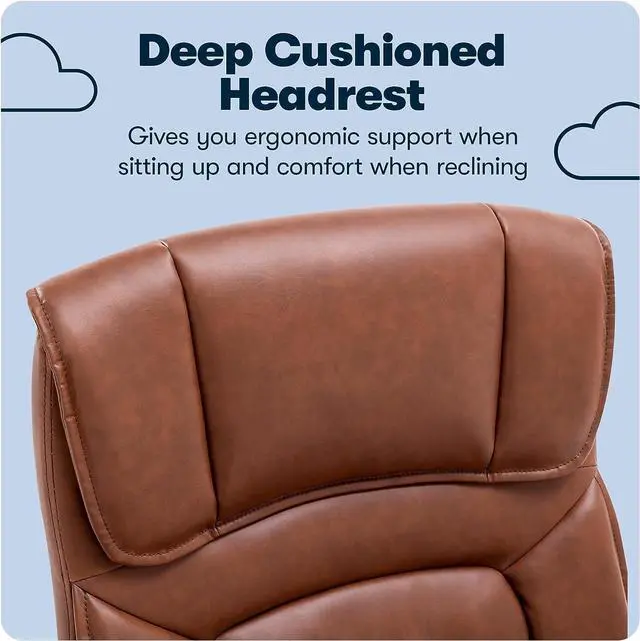 Alt view image 6 of 7 - Serta Hannah Executive Microfiber Office Chair with Headrest Pillow, Adjustable Ergonomic with Lumbar Support, Soft Fabric, Faux Leather, Cognac