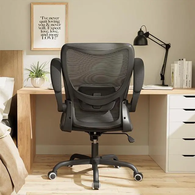 Alt view image 7 of 7 - MUXX.STIL Office Chair, Ergonomic Desk Chair with Adjustable Lumbar Support, Computer Chair with Flip-up Armrest, Swivel Task Chair with Breathable Mesh for Home Office, Black, Welcome to consult