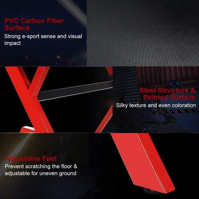 Alt view image 7 of 7 - Tangkula Computer Desk Gaming Desk, Ergonomic Gamer Workstation with Cup & Headphone Holder Mouse Pad, Carbon Fiber Surface and R-Shape Steel Frame, Game Desk Gaming Workstation (Black & Red)