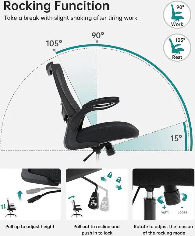 Alt view image 6 of 7 - MUXX.STIL Office Chair, Ergonomic Desk Chair with Adjustable Lumbar Support, Computer Chair with Flip-up Armrest, Swivel Task Chair with Breathable Mesh for Home Office, Black, Welcome to consult