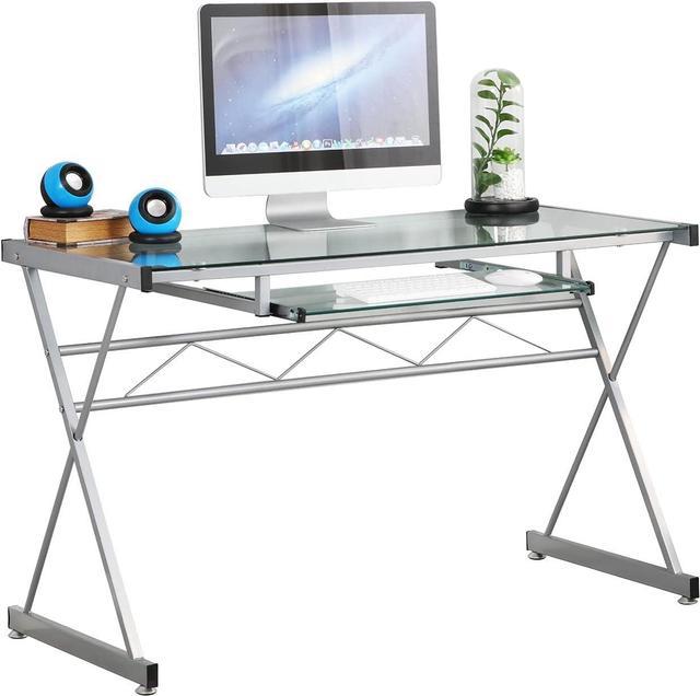 Glass desk store with keyboard tray