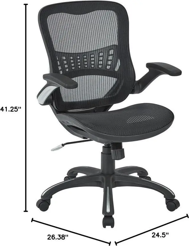 Alt view image 6 of 6 - Office Star Ventilated Manager's Office Desk Chair with Breathable Mesh Seat and Back, Black Base, Black