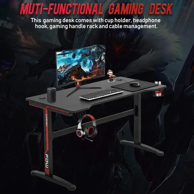 Alt view image 2 of 7 - Gaming Desk Computer Desk Home Office Desk Extra Large Modern Ergonomic PC Carbon Fiber Writing Desk Table with Cup Holder Headphone Hook