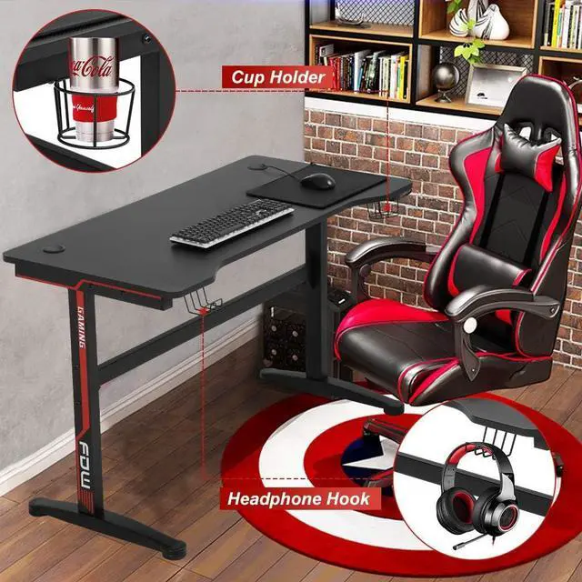Alt view image 4 of 7 - Gaming Desk Computer Desk Home Office Desk Extra Large Modern Ergonomic PC Carbon Fiber Writing Desk Table with Cup Holder Headphone Hook