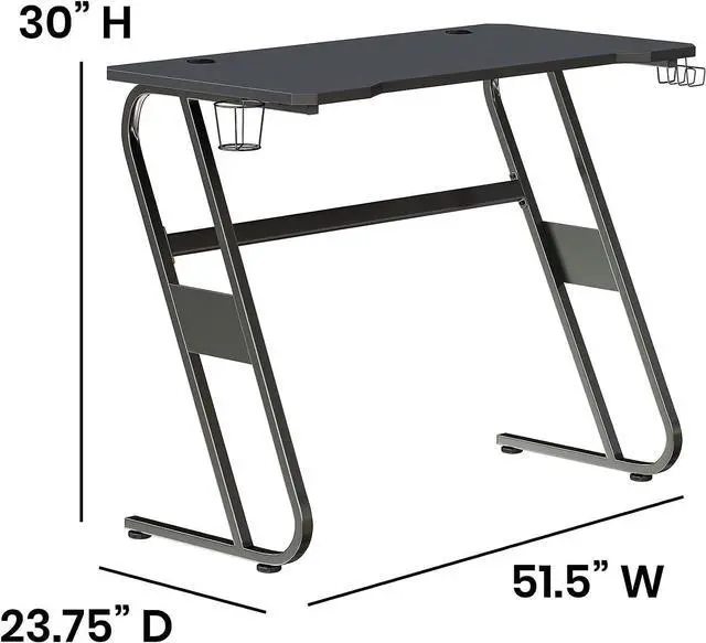 Alt view image 3 of 7 - Flash Furniture Fisher Gaming Desk - Black Ergonomic Computer Desk - 51.5" Gamers Table with Cup Holder and Headphone Hook