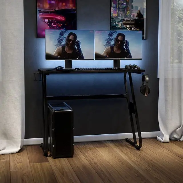 Alt view image 4 of 7 - Flash Furniture Fisher Gaming Desk - Black Ergonomic Computer Desk - 51.5" Gamers Table with Cup Holder and Headphone Hook