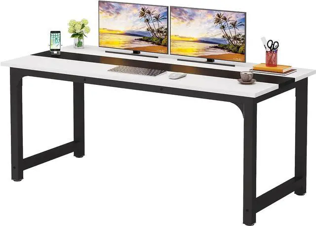 Main image of LITTLE TREE 70.8 Inch X-Large Executive Computer Office Desk, White+Black
