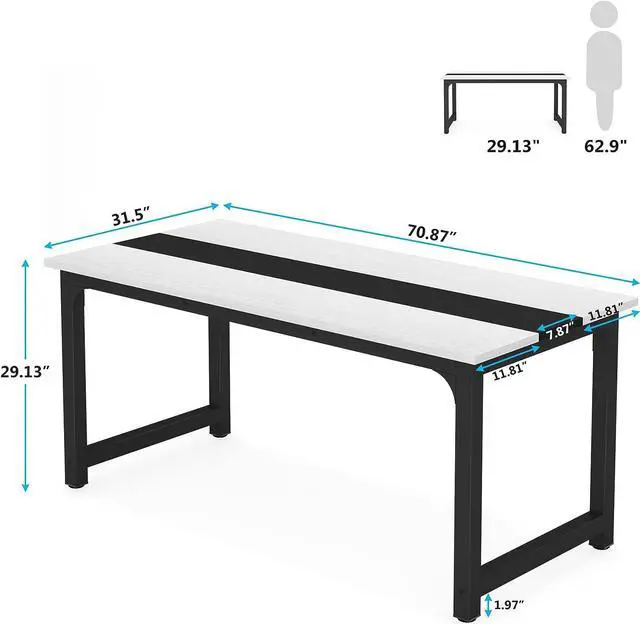 Alt view image 3 of 7 - LITTLE TREE 70.8 Inch X-Large Executive Computer Office Desk, White+Black