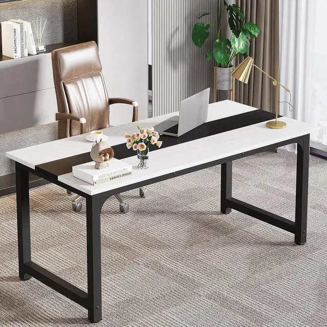 Alt view image 2 of 7 - LITTLE TREE 70.8 Inch X-Large Executive Computer Office Desk, White+Black