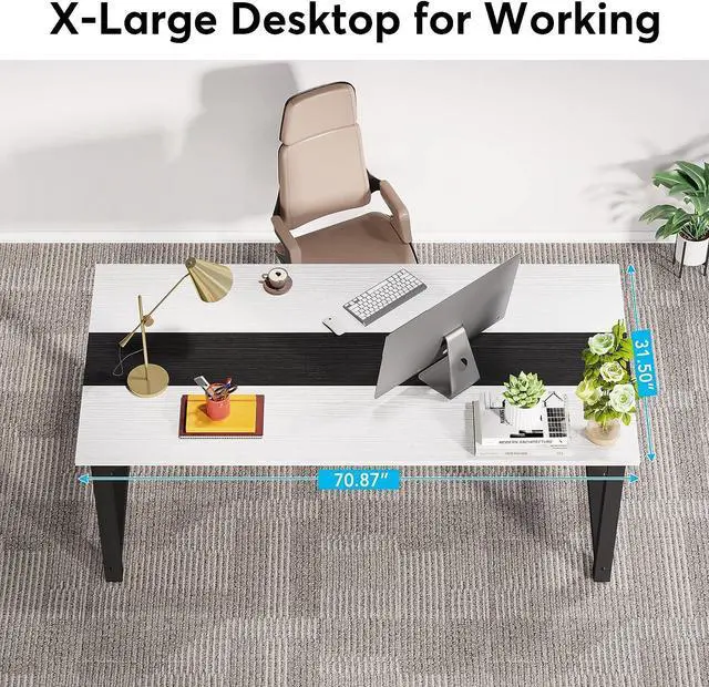 Alt view image 6 of 7 - LITTLE TREE 70.8 Inch X-Large Executive Computer Office Desk, White+Black