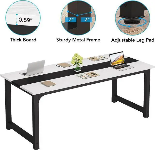 Alt view image 7 of 7 - LITTLE TREE 70.8 Inch X-Large Executive Computer Office Desk, White+Black