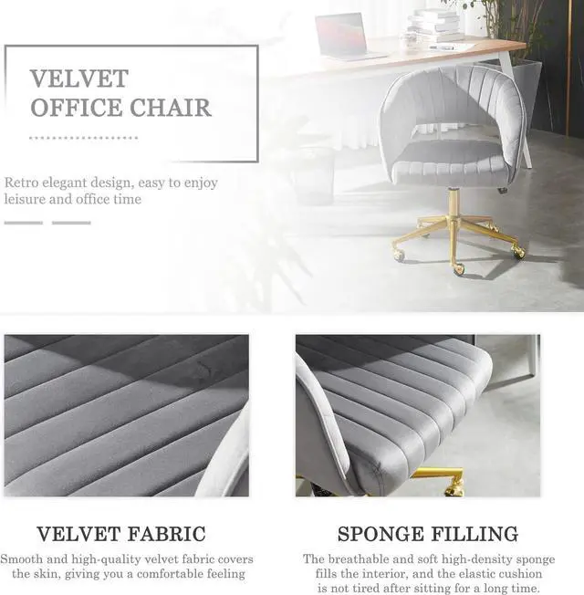 Alt view image 3 of 7 - Grey Vanity Chair with Wheel, Modern Velvet Home Office Chair with Back, Criss Cross Chair for Vanity, Living Room, Bedroom and Study