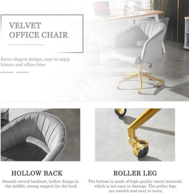 Alt view image 4 of 7 - Grey Vanity Chair with Wheel, Modern Velvet Home Office Chair with Back, Criss Cross Chair for Vanity, Living Room, Bedroom and Study