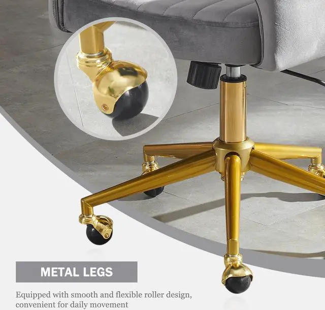 Alt view image 6 of 7 - Grey Vanity Chair with Wheel, Modern Velvet Home Office Chair with Back, Criss Cross Chair for Vanity, Living Room, Bedroom and Study