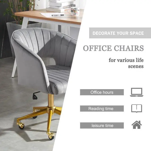 Alt view image 7 of 7 - Grey Vanity Chair with Wheel, Modern Velvet Home Office Chair with Back, Criss Cross Chair for Vanity, Living Room, Bedroom and Study