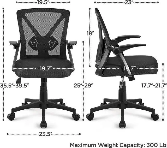 Alt view image 3 of 7 - Yaheetech Home Office Chair Work Desk Chair Swivel Computer Mesh Chair with Flip-up Arms Adjustable Height Lumbar Support Executive Office Task Chair for Home Office Students Study, Black