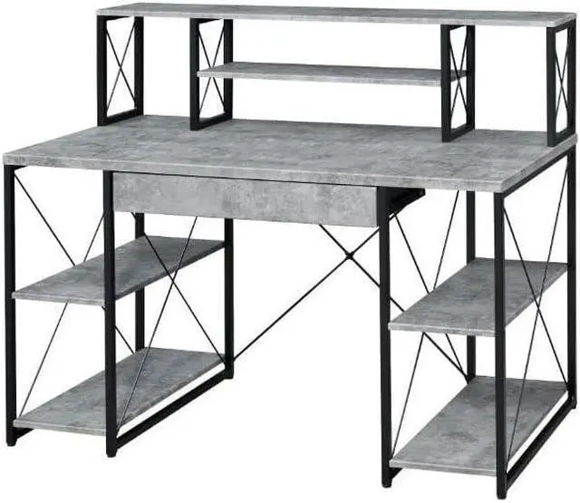 Main image of Acme Amiel Wooden 1-Drawer Writing Desk in Faux Concrete and Black