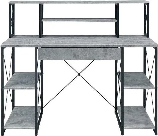 Alt view image 3 of 6 - Acme Amiel Wooden 1-Drawer Writing Desk in Faux Concrete and Black