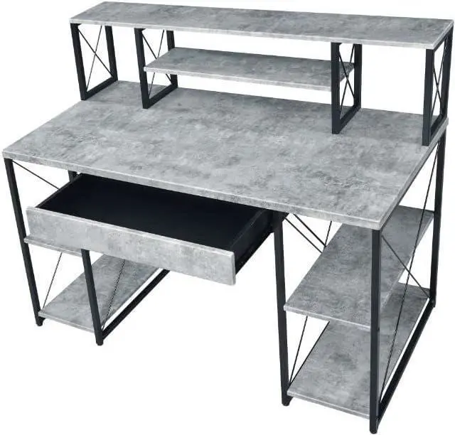 Alt view image 4 of 6 - Acme Amiel Wooden 1-Drawer Writing Desk in Faux Concrete and Black