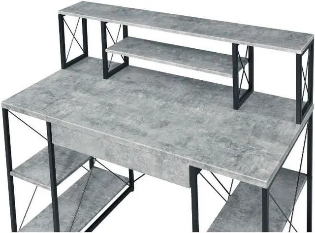 Alt view image 5 of 6 - Acme Amiel Wooden 1-Drawer Writing Desk in Faux Concrete and Black