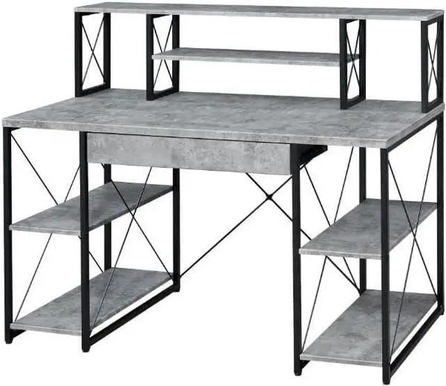 Alt view image 6 of 6 - Acme Amiel Wooden 1-Drawer Writing Desk in Faux Concrete and Black