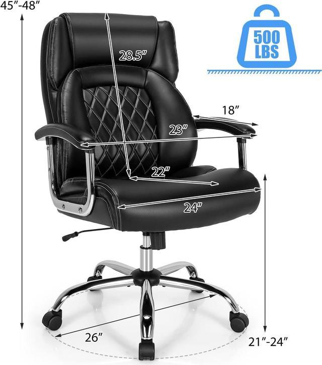 Giantex 500LBS Big and Tall Office Chair, Wide Seat Large Leather Executive  Chair w/Heavy Duty Metal Base, Height Adjustable Swivel Computer Task Desk  Chair, Padded Armrest, Rocking Backrest (Black) 