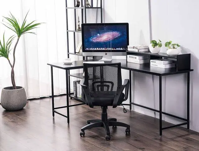 Alt view image 2 of 7 - ivinta Modern L-Shaped Computer Office Desk, Gaming Corner Desk with Monitor Stand, Home Office Study Writing Table Workstation for Small Spaces 6404