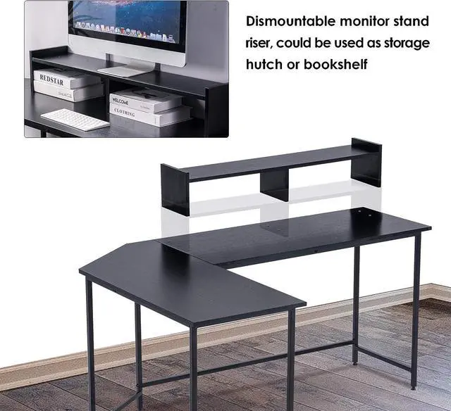 Alt view image 6 of 7 - ivinta Modern L-Shaped Computer Office Desk, Gaming Corner Desk with Monitor Stand, Home Office Study Writing Table Workstation for Small Spaces 6404
