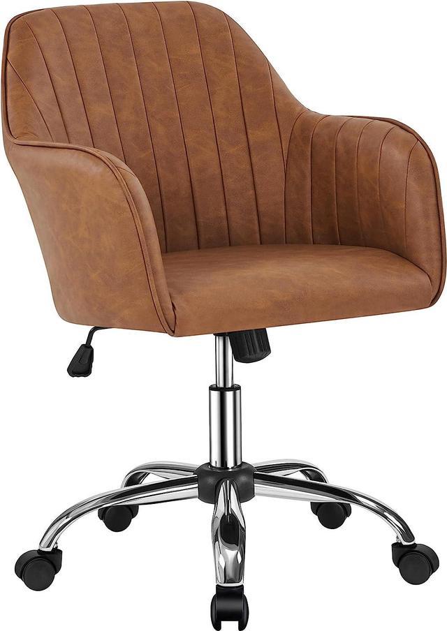 Yaheetech PU Leather Office Desk Chair Mid Back Height Adjustable Chair  Comfortable Computer Swivel Chair w/Armrests, Retro Brown