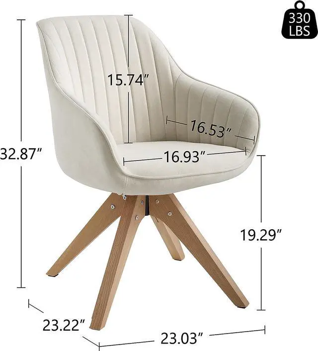 Alt view image 2 of 7 - Art Leon Mid Century Modern Swivel Accent Chair with Oak Wood Legs, Desk Chair No Wheels, Armchair for Desk, Off White
