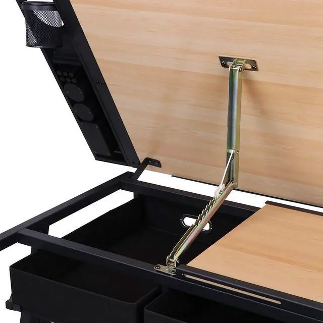 Alt view image 7 of 7 - HomGarden Height Adjustable Drafting Desk Drawing Table Art Craft Work Station w/Stool, Storage Drawers for Drawing, Reading, Writing