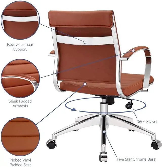 Alt view image 7 of 7 - Modway Jive Ribbed, Mid Back Office Chair, Terracotta