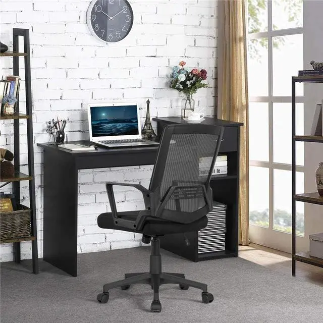 Alt view image 4 of 7 - Yaheetech Home Office Modern Desk and Chair Set Computer Desk w/Drawer & Shelves with Ergonomic Mesh Height Adjustable Office Chair