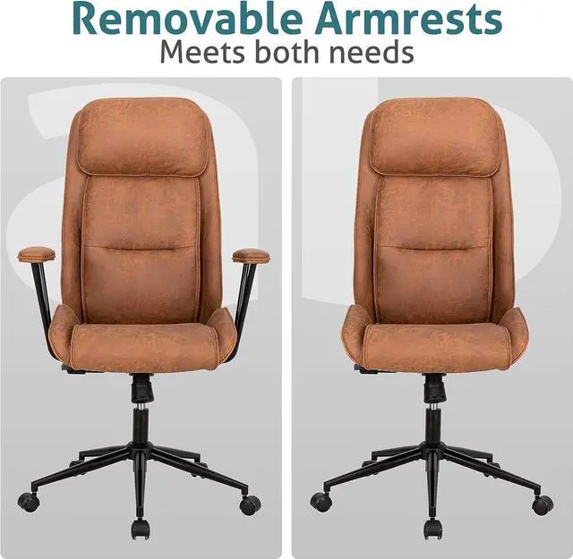 Alt view image 4 of 7 - BOWTHY Executive Chair Mid Century Office Modern Chair, 55° Reclining High Back Desk Chair with Wheels, Adjustable Office Chair, Brown Office Chair, Swivel Chair 330lbs, Computer Chair for Adults