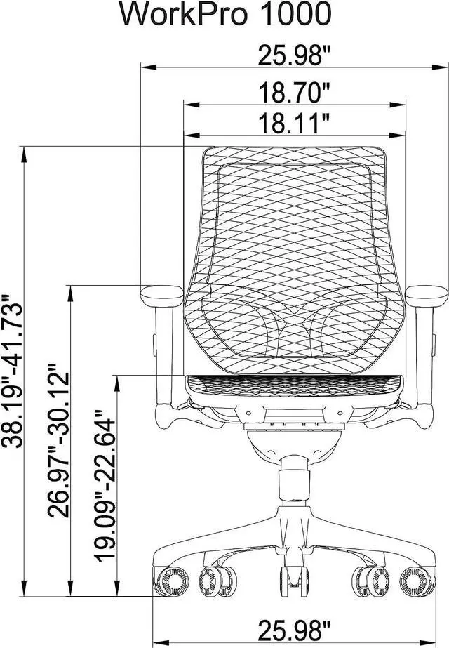 Alt view image 7 of 7 - WORKPRO® 1000 Series Ergonomic Mesh/Mesh Mid-Back Task Chair, Black/Black, BIFMA Certified