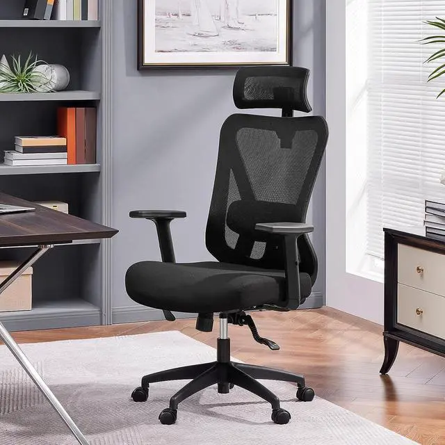 Alt view image 2 of 7 - Topeakmart Office Desk Chair, Ergonomic Computer Desk Chair with Adjustable Headrest Armrests and Lumbar Support, High Back Executive Swivel Study Chair Black