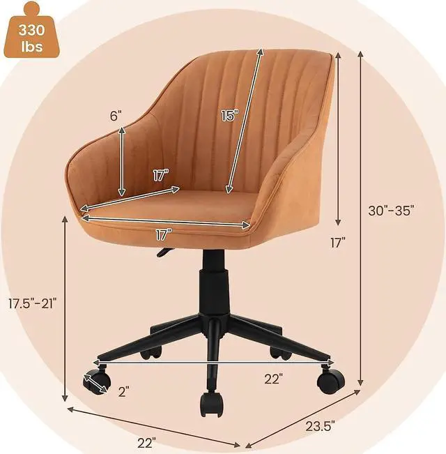 Alt view image 3 of 7 - Giantex Leather Office Chair Brown, Mid Century Desk Chair with Wheels and Ergonomic Armrests, Adjustable Swivel Rolling Task Chair, Upholstered Leisure Arm Chair for Home Office Study Bedroom (1)