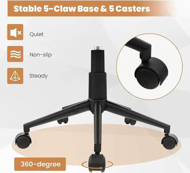 Alt view image 6 of 7 - Giantex Leather Office Chair Brown, Mid Century Desk Chair with Wheels and Ergonomic Armrests, Adjustable Swivel Rolling Task Chair, Upholstered Leisure Arm Chair for Home Office Study Bedroom (1)