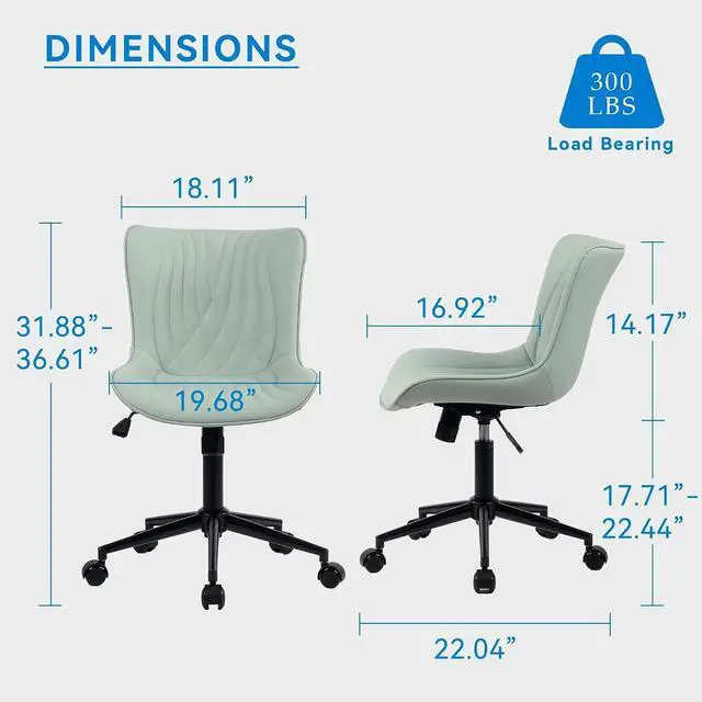 Alt view image 2 of 7 - YOUNIKE Office Chair Armless Faux Leather Desk Chair, Mint Green | Home Office Computer Task Chair, Modern Upholstered Vanity Chair, Adjustable Swivel Rolling Office Chairs