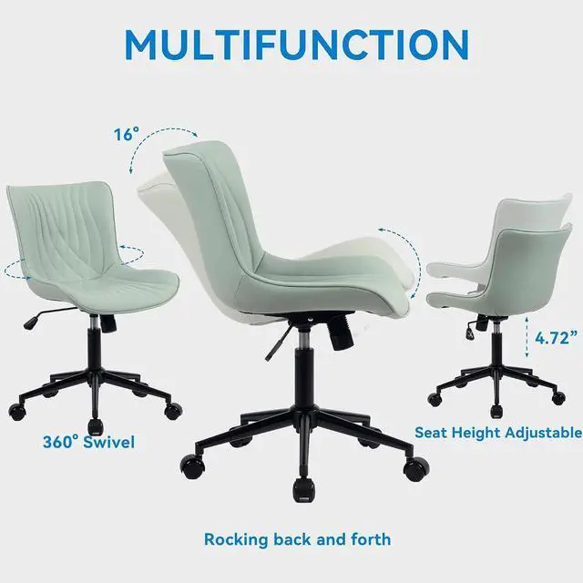 Alt view image 3 of 7 - YOUNIKE Office Chair Armless Faux Leather Desk Chair, Mint Green | Home Office Computer Task Chair, Modern Upholstered Vanity Chair, Adjustable Swivel Rolling Office Chairs