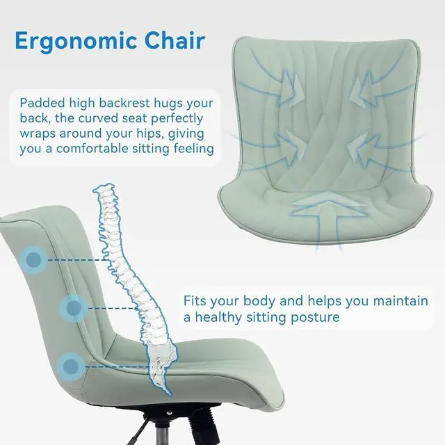 Alt view image 6 of 7 - YOUNIKE Office Chair Armless Faux Leather Desk Chair, Mint Green | Home Office Computer Task Chair, Modern Upholstered Vanity Chair, Adjustable Swivel Rolling Office Chairs