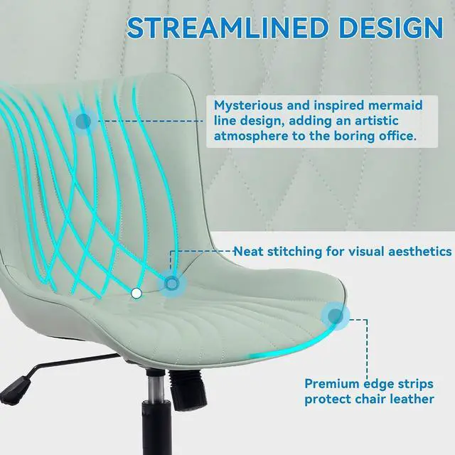 Alt view image 4 of 7 - YOUNIKE Office Chair Armless Faux Leather Desk Chair, Mint Green | Home Office Computer Task Chair, Modern Upholstered Vanity Chair, Adjustable Swivel Rolling Office Chairs