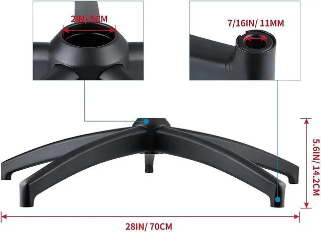 Alt view image 3 of 7 - Skelang Office Chair Base 28 Inches, Desk Chair Base Part with Reinforced Metal Leg, Gaming Chair Bottom Replacement, 2645Lbs Load Capacity