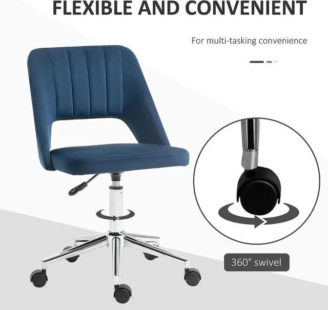 Alt view image 6 of 7 - Vinsetto Mid Back Office Chair Velvet Fabric Swivel Scallop Shape Computer Desk Chair, Blue