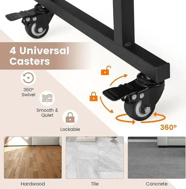 Alt view image 7 of 7 - Tangkula Rolling Computer Desk Cart with Keyboard Tray, Mobile Portable Laptop PC Desk with CPU Stand & 3 Hooks for Sofa & Bed, Industrial Small Desk on Wheels for Small Spaces, Home Office Desk