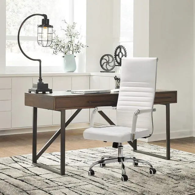 Alt view image 2 of 7 - KaiMeng Ribbed Office High Back PU Leather Desk Adjustable Swivel Task Computer Chair with Armrest for Conference Study Leisure, White