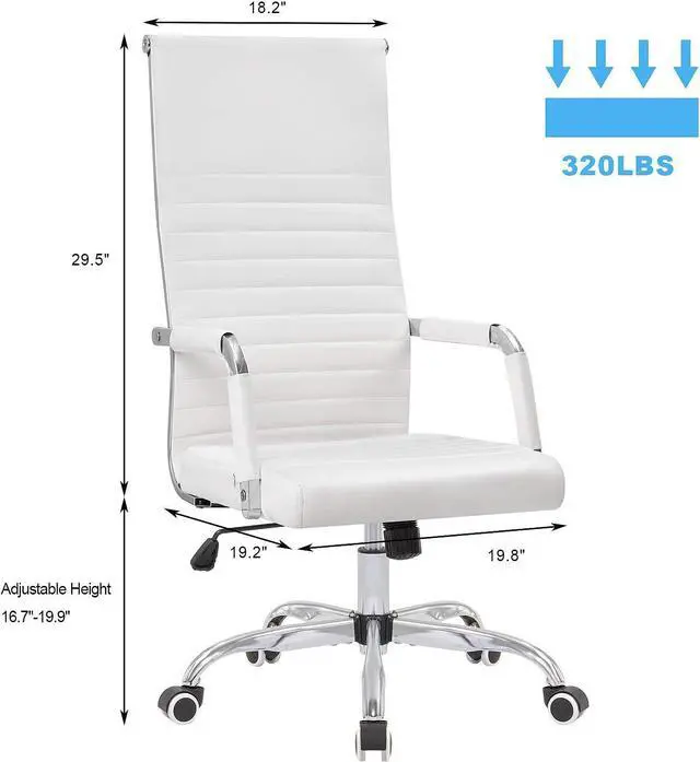 Alt view image 5 of 7 - KaiMeng Ribbed Office High Back PU Leather Desk Adjustable Swivel Task Computer Chair with Armrest for Conference Study Leisure, White